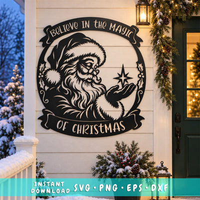 Believe in the Magic of Christmas Laser SVG | Santa Christmas DXF | Christmas Metal Art | Plasma CNC Cut File | Holiday Sign SVG HappyDesignStudio 