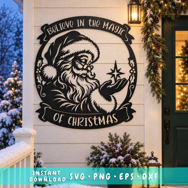 Believe in the Magic of Christmas Laser SVG | Santa Christmas DXF | Christmas Metal Art | Plasma CNC Cut File | Holiday Sign SVG HappyDesignStudio 
