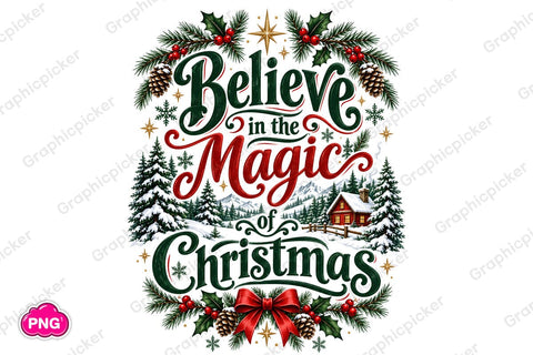 Believe in the Magic of Christmas PNG Sublimation DesignPlante 503 