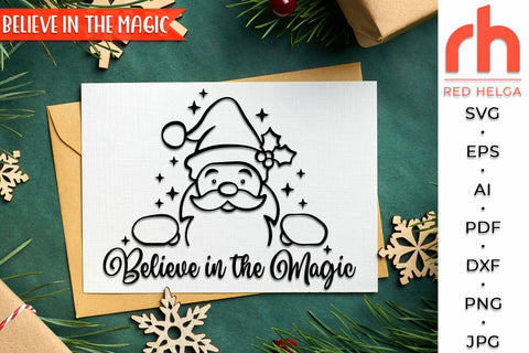 Believe in the Magic SVG, Peeping Santa DXF, Christmas Scene Cut File, Xmas Window Decor, Holiday Design Vector, Winter Theme, Santa Outline SVG RedHelgaArt 