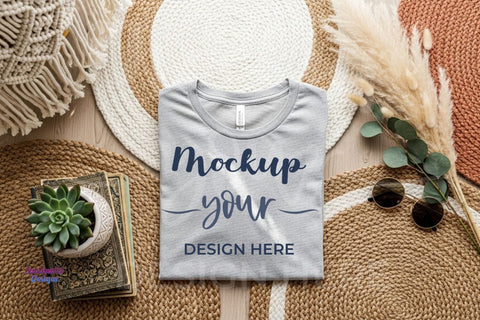 Bella Canvas 3001 T-shirt Mockup on Woven Textures Mock Up Photo Sublimatiz Designs 
