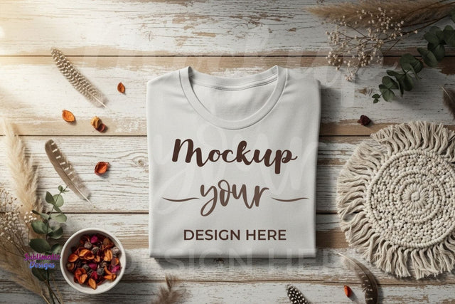 Bella Canvas 3001 T-shirt Mockup Rustic Background and Plants Mock Up Photo Sublimatiz Designs 