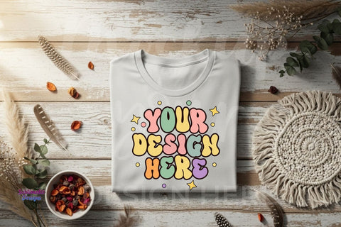 Bella Canvas 3001 T-shirt Mockup Rustic Background and Plants Mock Up Photo Sublimatiz Designs 