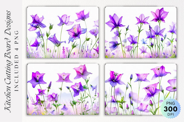 Bellflower meadow Glass Cutting Board PNG Design Sublimation Regulrcrative 
