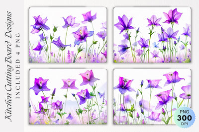Bellflowers Glass Cutting Board PNG Design Sublimation Regulrcrative 