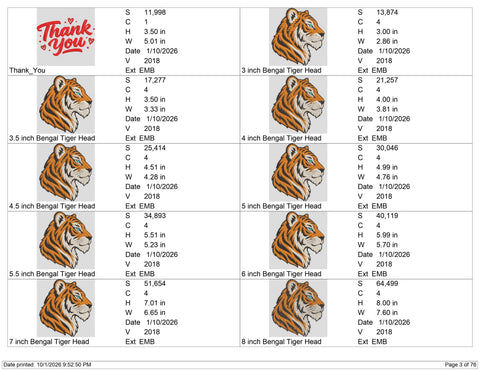 Bengal Tiger Head Embroidery Design – Realistic Tiger Face Machine Embroidery File, Wild Animal Big Cat Embroidery Design Embroidery/Applique DESIGNS PatternFeed8 