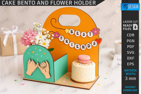 Bento Cake and Flower Holders Laser Cut Bundle | Gift Boxes | Mini Cake Boxes | Bouquet Boxes | Present | Cake Hamper Stands | Flower Boxes with Handle | CNC Files SVG Fly Design 