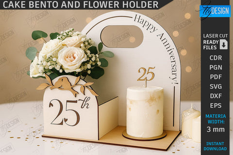 Bento Cake and Flower Holders Laser Cut Bundle | Gift Boxes | Mini Cake Boxes | Bouquet Boxes | Present | Cake Hamper Stands | Flower Boxes with Handle | CNC Files SVG Fly Design 