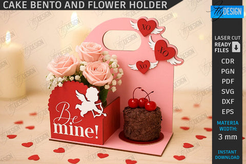 Bento Cake and Flower Holders Laser Cut Bundle | Gift Boxes | Mini Cake Boxes | Bouquet Boxes | Present | Cake Hamper Stands | Flower Boxes with Handle | CNC Files SVG Fly Design 