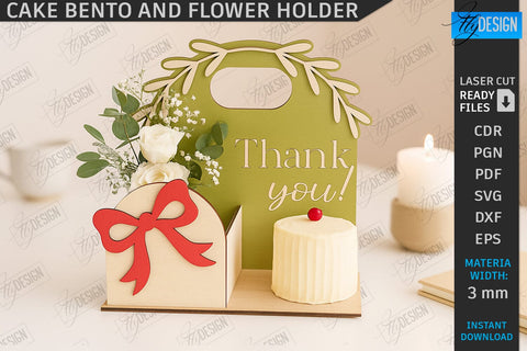 Bento Cake and Flower Holders Laser Cut Bundle | Gift Boxes | Mini Cake Boxes | Bouquet Boxes | Present | Cake Hamper Stands | Flower Boxes with Handle | CNC Files SVG Fly Design 