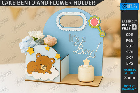 Bento Cake and Flower Holders Laser Cut Bundle | Gift Boxes | Mini Cake Boxes | Bouquet Boxes | Present | Cake Hamper Stands | Flower Boxes with Handle | CNC Files SVG Fly Design 