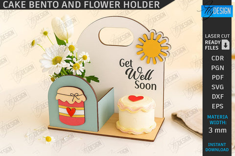 Bento Cake and Flower Holders Laser Cut Bundle | Gift Boxes | Mini Cake Boxes | Bouquet Boxes | Present | Cake Hamper Stands | Flower Boxes with Handle | CNC Files SVG Fly Design 