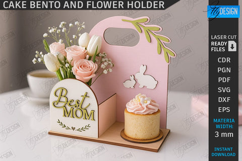 Bento Cake and Flower Holders Laser Cut Bundle | Gift Boxes | Mini Cake Boxes | Bouquet Boxes | Present | Cake Hamper Stands | Flower Boxes with Handle | CNC Files SVG Fly Design 
