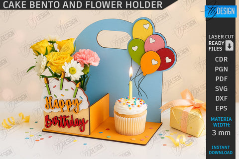 Bento Cake and Flower Holders Laser Cut Bundle | Gift Boxes | Mini Cake Boxes | Bouquet Boxes | Present | Cake Hamper Stands | Flower Boxes with Handle | CNC Files SVG Fly Design 