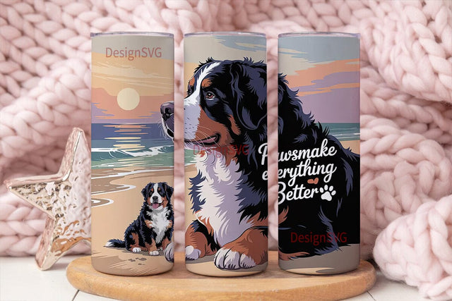 Bernese Mountain Dog Beach 20oz Tumbler Sublimation DesignSVG 