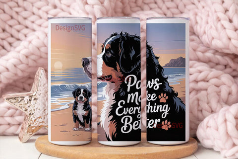 Bernese Mountain Dog Beach 20oz Tumbler Sublimation DesignSVG 