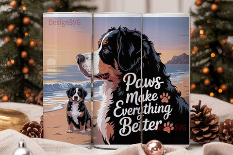 Bernese Mountain Dog Beach 20oz Tumbler Sublimation DesignSVG 
