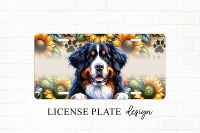 Bernese Mountain Dog With Sunflowers License Plate Design Sublimation BijouBay 