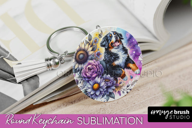 Bernese Mountain Keychain - Dog mom Floral Keychain Sublimation Design Sublimation OrangeBrushStudio 