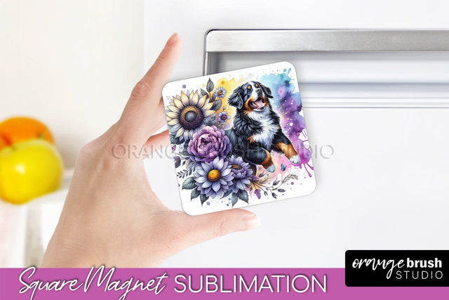 Bernese Mountain Magnet Sublimation - Dog Mom Floral Magnet PNG Design Sublimation OrangeBrushStudio 