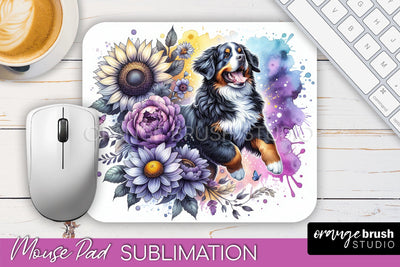 Bernese Mountain Mouse Pad Design - Dog Mom Floral Mousepad Sublimation Sublimation OrangeBrushStudio 