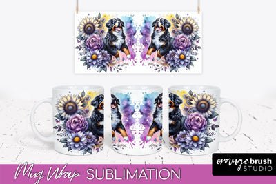 Bernese Mountain Mug Wrap - Dog Mom Floral Coffee Mug PNG Sublimation Sublimation OrangeBrushStudio 