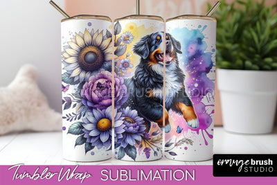 Bernese Mountain Tumbler Wrap - Dog Mom Floral Tumbler Sublimation Sublimation OrangeBrushStudio 