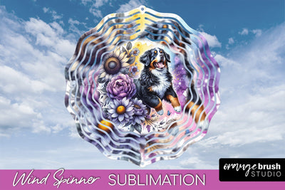 Bernese Mountain Wind Spinner, Dog Mom Floral Wind Spinner Sublimation Sublimation OrangeBrushStudio 