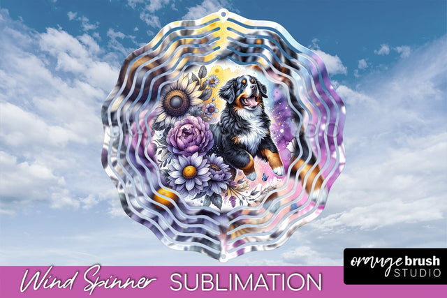 Bernese Mountain Wind Spinner, Dog Mom Floral Wind Spinner Sublimation Sublimation OrangeBrushStudio 