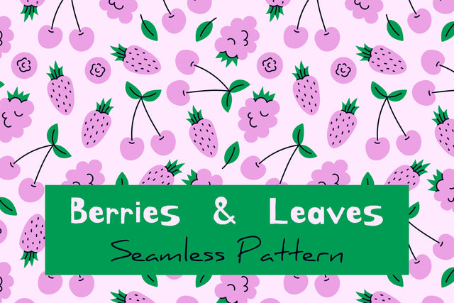 Berries And Leaves Seamless Pattern Digital Pattern Rin Green 