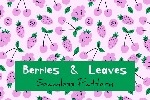 Berries And Leaves Seamless Pattern Digital Pattern Rin Green 