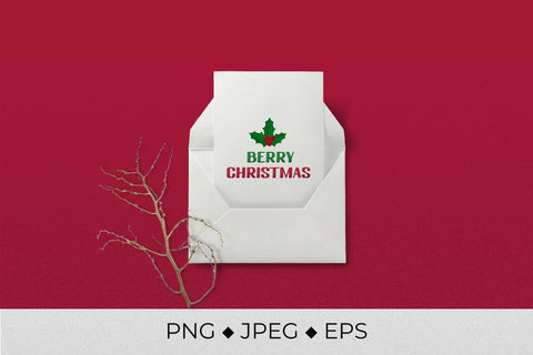 Berry Christmas lettering with holly berries mistletoe sublimation design Sublimation LaBelezoka 