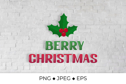 Berry Christmas lettering with holly berries mistletoe sublimation design Sublimation LaBelezoka 