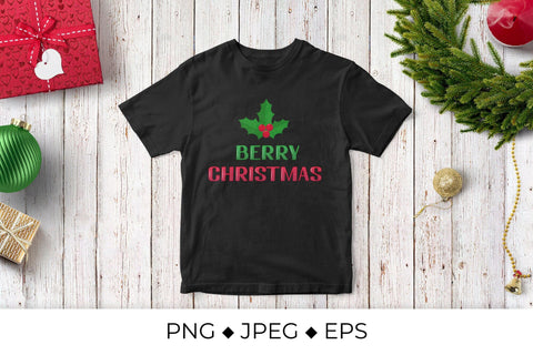 Berry Christmas lettering with holly berries mistletoe sublimation design Sublimation LaBelezoka 