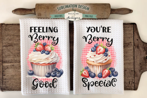 Berry Cupcakes Kitchen Towel Sublimation Designs - Berry Good, Berry Special Sublimation Ewe-N-Me Designs 