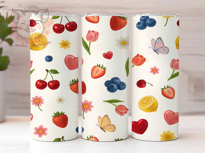 Berry Lemon Floral Glow 20oz Tumbler, Berry Theme, Lemon Motif, Floral Design, Glow Effect, Fresh Charm, Skinny Tumbler, Sublimation PNG Sublimation Lara' s Designs 