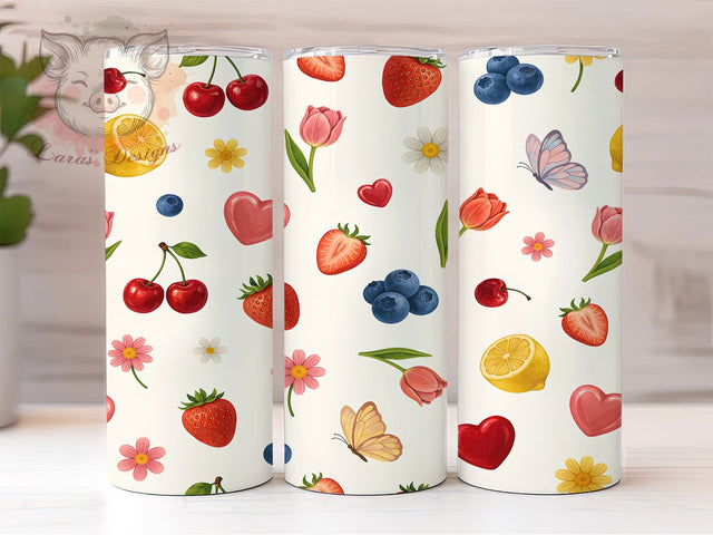 Berry Lemon Floral Glow 20oz Tumbler, Berry Theme, Lemon Motif, Floral Design, Glow Effect, Fresh Charm, Skinny Tumbler, Sublimation PNG Sublimation Lara' s Designs 