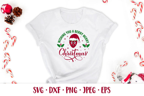 Berry Merry Christmas SVG. Funny Christmas quote round design SVG LaBelezoka 