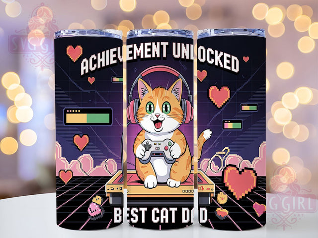 Best Cat Dad Gamer Tumbler, Achievement Unlocked Tumbler, Cat Dad Gamer Wrap, 20oz Cat Lover Design, Funny Cat Dad Tumbler, Gaming Dad Tumbler, Cat Lover Gift Sublimation Sublimation SvggirlplusArt 
