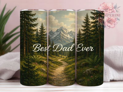 Best Dad Ever Nature Trail 20oz Tumbler, Nature Illustration, Pine Forest, Snow Mountain, Sandy Trail, Skinny Tumbler, Sublimation PNG Sublimation Li Zamperini 