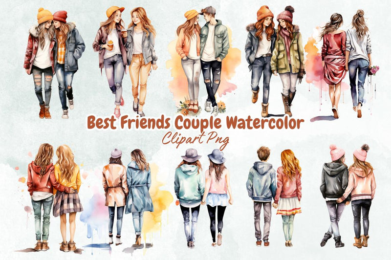 Best Friends Couple Watercolor Clipart Bundle Sublimation Designangry 