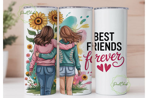 Best Friends Forever 20oz Tumbler Wrap Sublimation PixelChick 