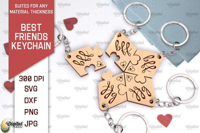 Best Friends Keychain Laser Cut. Couple Keychain SVG Design SVG Evgenyia Guschina 