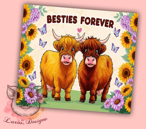 Best Friends Tumbler, Highland Cow PNG, Affirmation Quote Design, Friendship Gift, Cute Tumbler, Besties Forever Sublimation, Positive Vibes Drinkware Sublimation Lara' s Designs 
