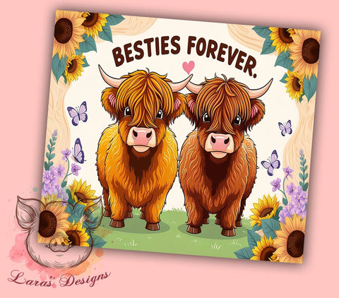Best Friends Tumbler, Highland Cow PNG, Affirmation Quote Design, Friendship Gift, Cute Tumbler, Besties Forever Sublimation, Positive Vibes Drinkware Sublimation Lara' s Designs 