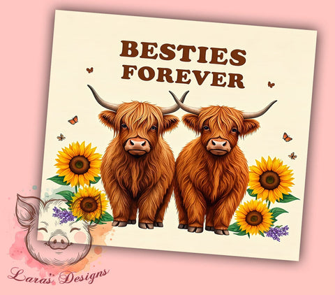 Best Friends Tumbler, Highland Cow PNG, Affirmation Quote Design, Friendship Gift, Cute Tumbler, Besties Forever Sublimation, Positive Vibes Drinkware Sublimation Lara' s Designs 