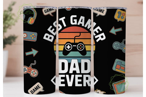 Best Gamer Dad 20oz Tumbler Wrap Sublimation PixelChick 