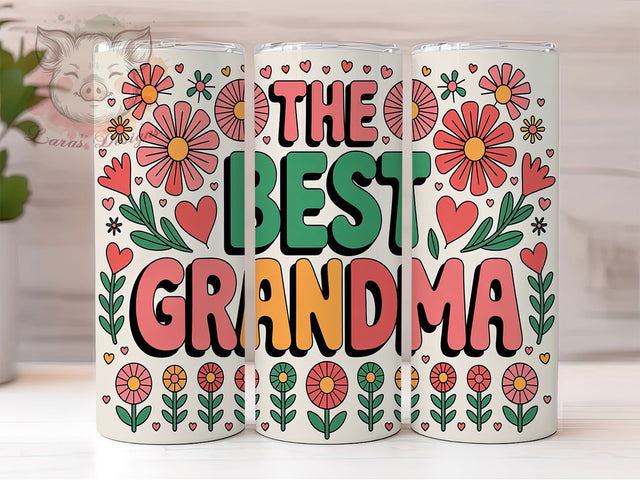 Best Grandma Floral 20oz Tumbler, Grandmother Flowers Tumbler, 20oz Sublimation Wrap, Floral Grandma Gift, Mother's Day Tumbler, Sentimental Tumbler, Floral Drinkware for Grandma Sublimation Lara' s Designs 