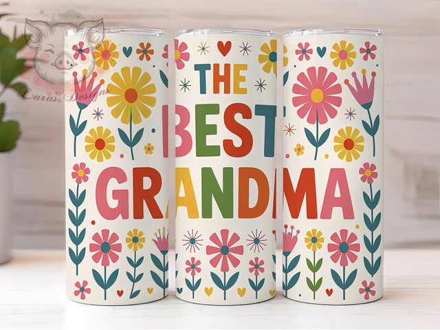 Best Grandma Floral 20oz Tumbler, Grandmother Flowers Tumbler, 20oz Sublimation Wrap, Floral Grandma Gift, Mother's Day Tumbler, Sentimental Tumbler, Floral Drinkware for Grandma Sublimation Lara' s Designs 