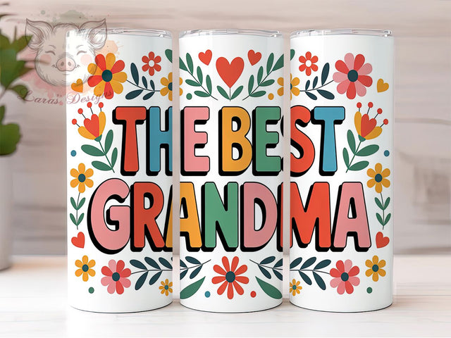 Best Grandma Floral 20oz Tumbler, Grandmother Flowers Tumbler, 20oz Sublimation Wrap, Floral Grandma Gift, Mother's Day Tumbler, Sentimental Tumbler, Floral Drinkware for Grandma Sublimation Lara' s Designs 